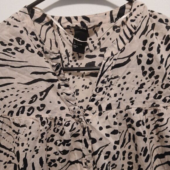 H&M Animal Print Button-Up Tunic – Tan & Black – Women’s Size 4 - Picture 2 of 10